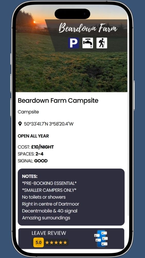 campervan site in dartmoor